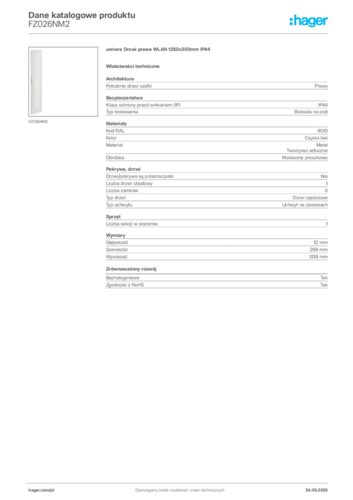 Zdjęcie Hager Karta katalogowa FZ026NM2 | Hager Polska
