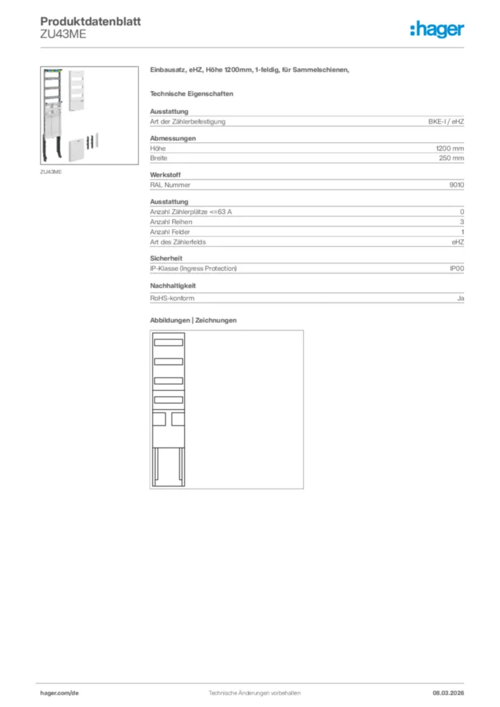 Bild Hager Produktdatenblatt ZU43ME | Hager Deutschland