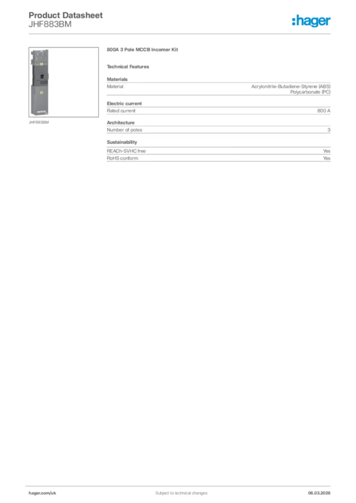 Image Hager Product data sheet JHF883BM  | Hager