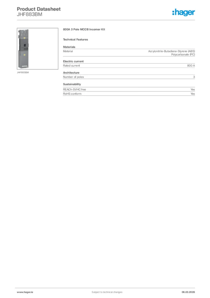 Image Hager Product data sheet JHF883BM  | Hager