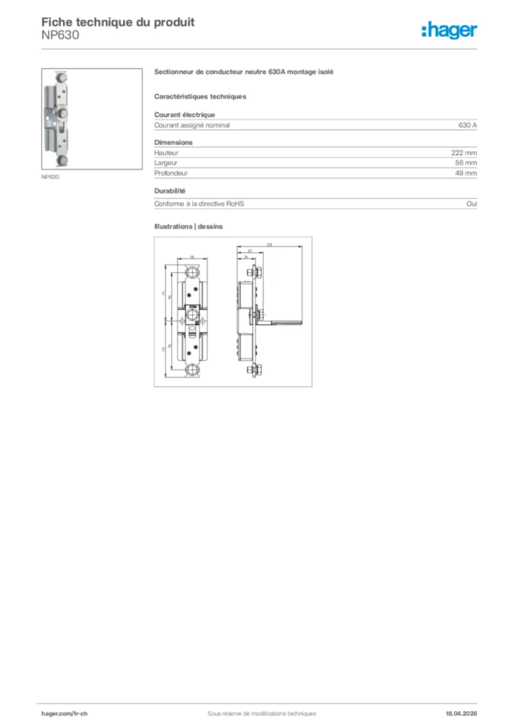 Image Hager Fiche technique du produit NP630 | Hager Suisse