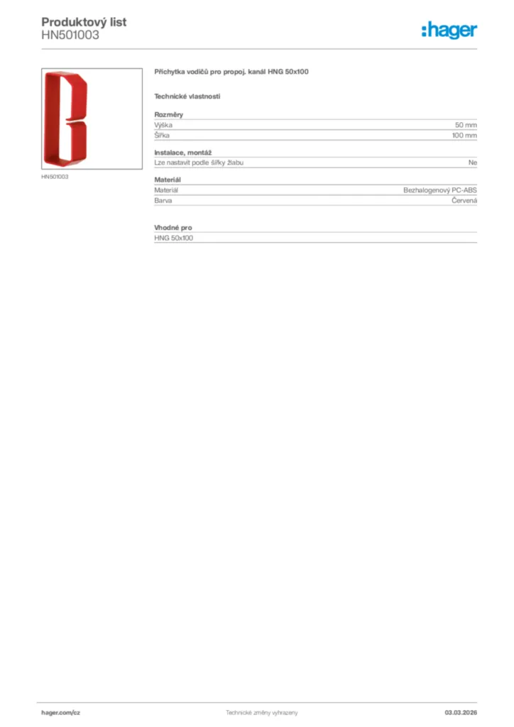 Obrázek Hager Product data sheet HN501003 | Hager