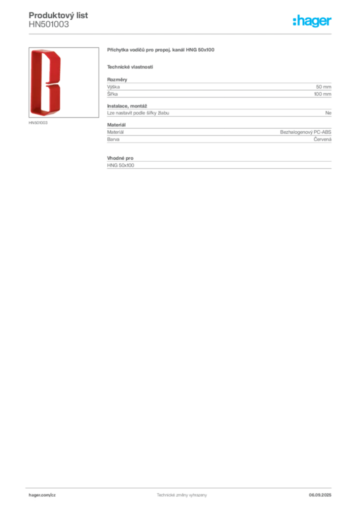 Obrázek Hager Produktový list HN501003 | Hager