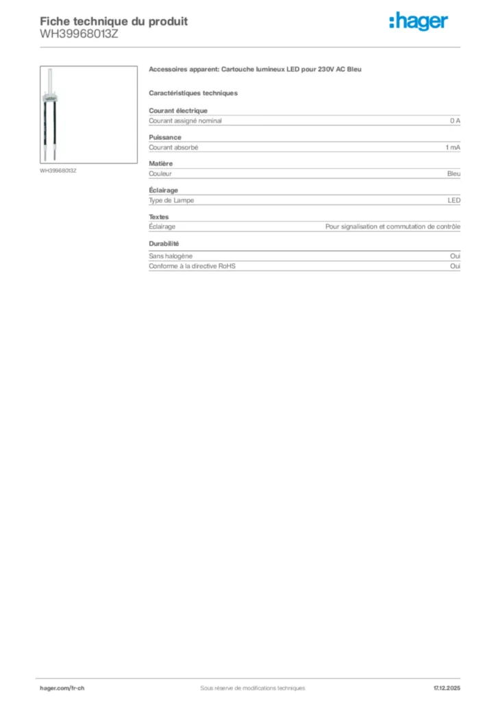 Image Hager Fiche technique du produit WH39968013Z | Hager Suisse