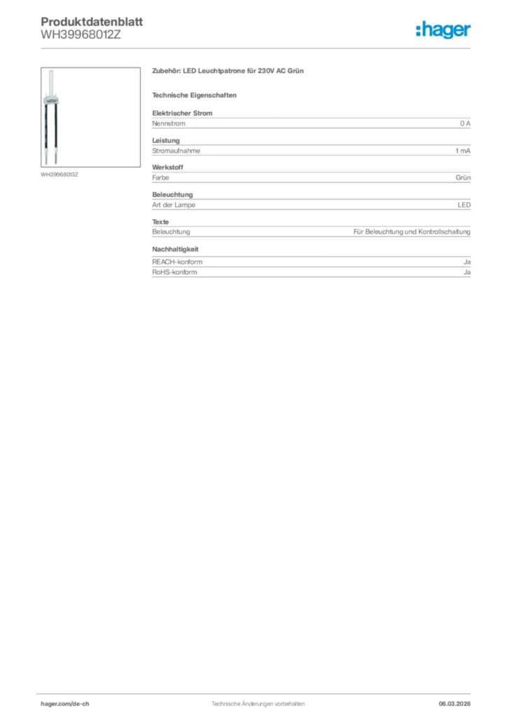 Bild Hager Produktdatenblatt WH39968012Z | Hager Schweiz