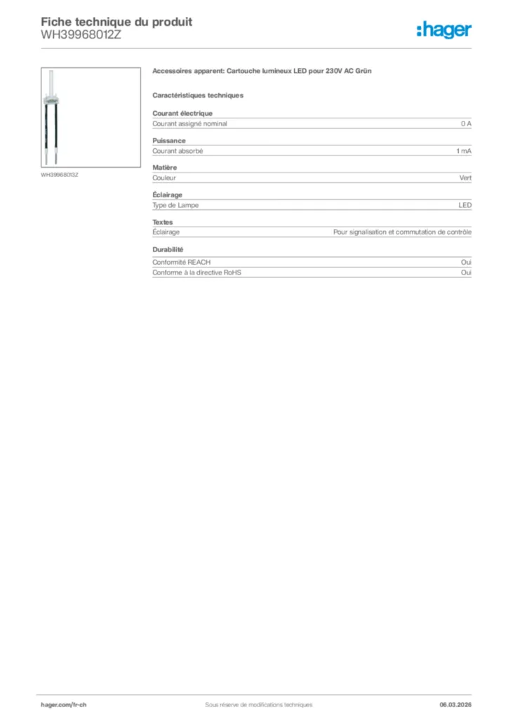 Image Hager Fiche technique du produit WH39968012Z | Hager Suisse