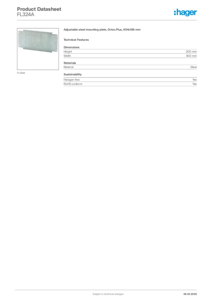 Image Hager Product data sheet FL324A  | Hager Africa