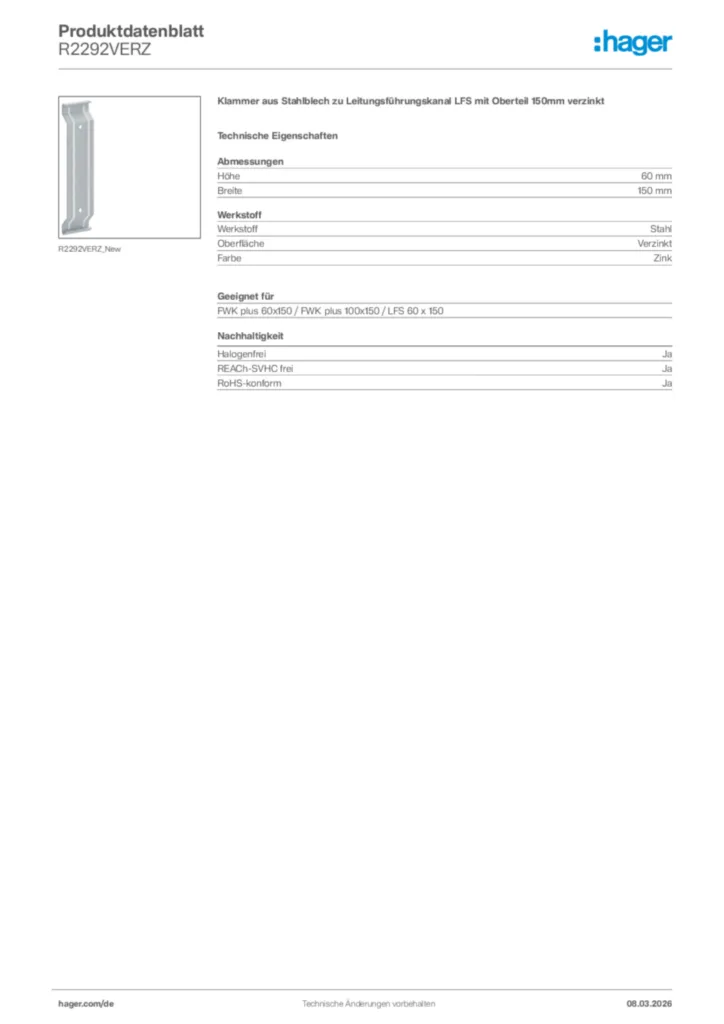 Bild Hager Produktdatenblatt R2292VERZ | Hager Deutschland