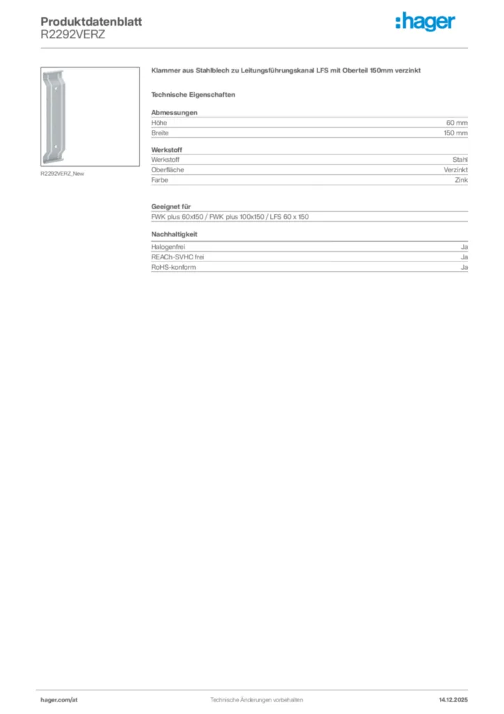 Bild Hager Produktdatenblatt R2292VERZ | Hager Deutschland