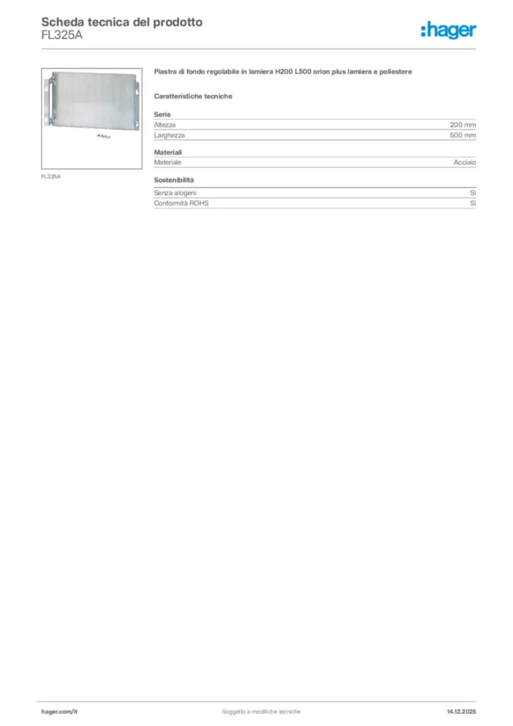 Immagine Hager Scheda tecnica del prodotto FL325A | Hager Italia