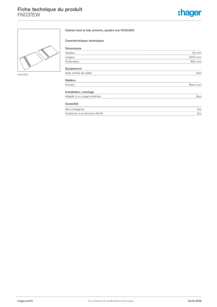 Image Hager Fiche technique du produit FN037EW | Hager France