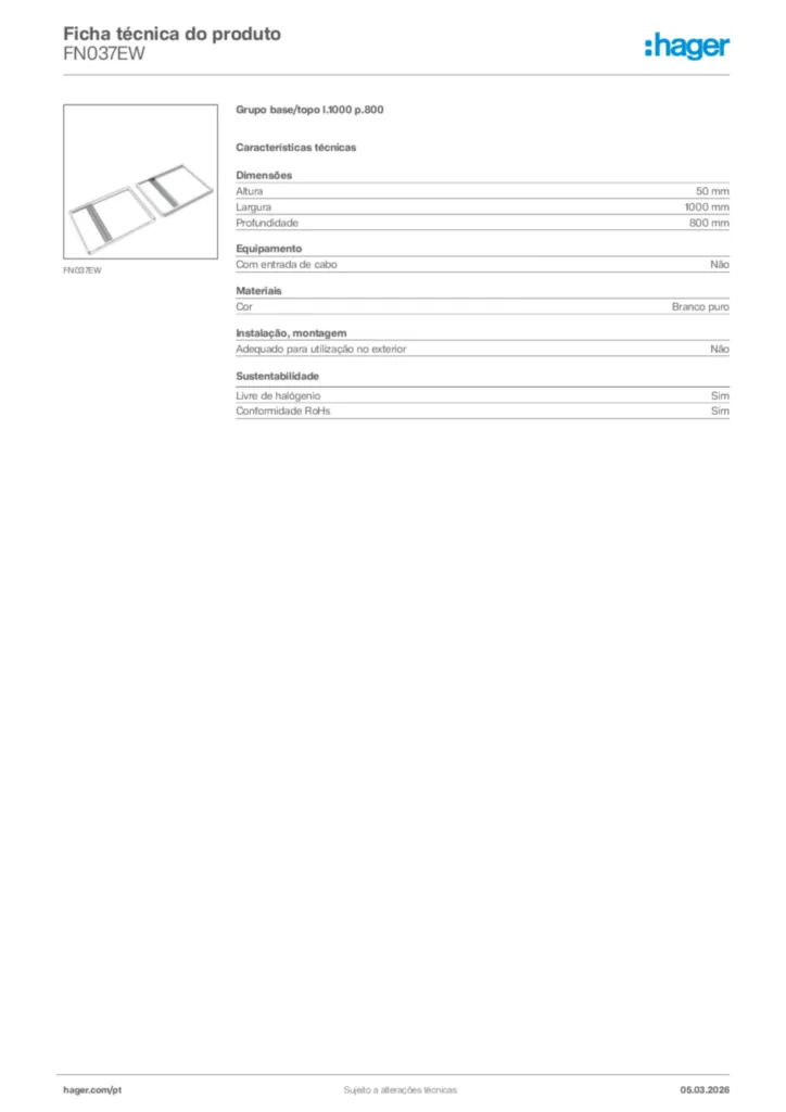 Imagem Hager Ficha técnica do produto FN037EW | Hager Portugal