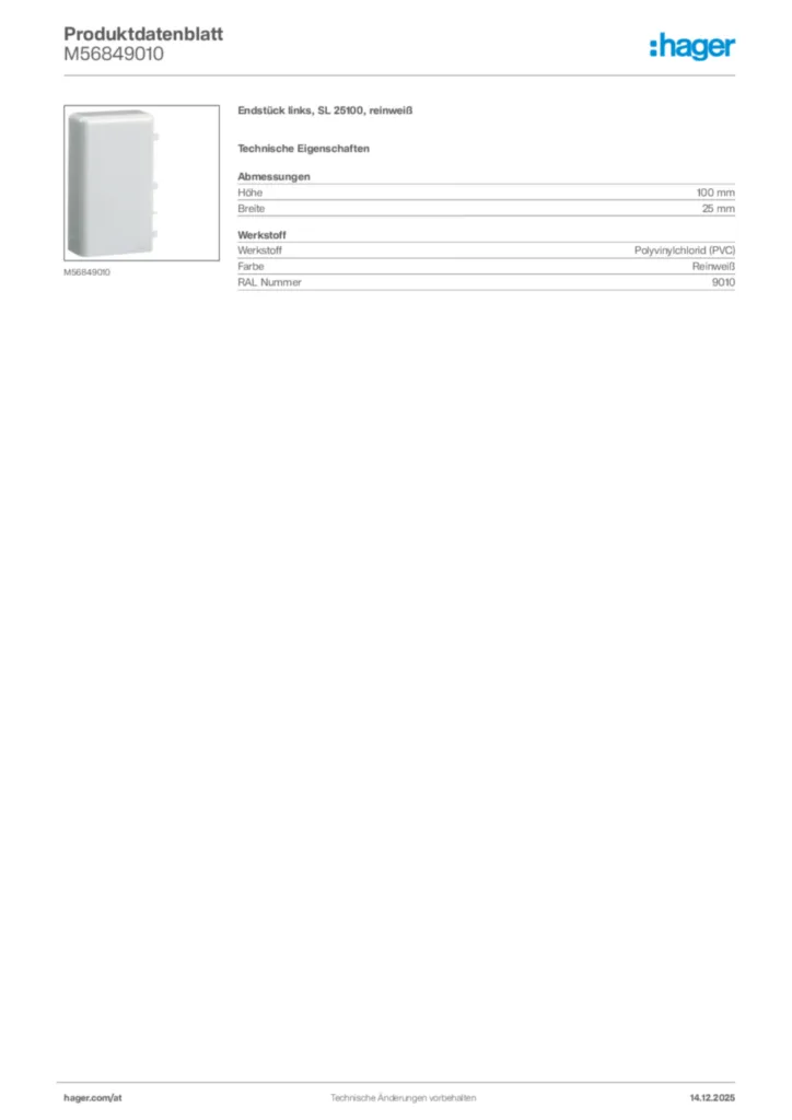 Bild Hager Produktdatenblatt M56849010 | Hager Deutschland