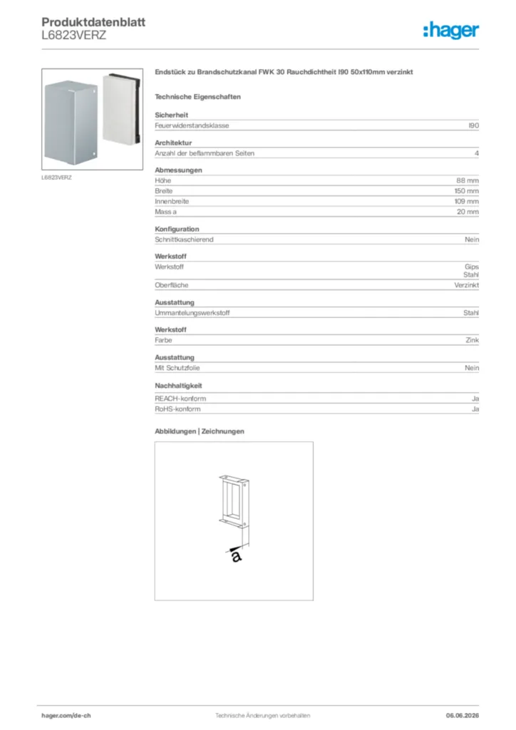 Bild Hager Produktdatenblatt L6823VERZ | Hager Schweiz