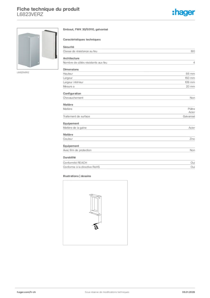 Image Hager Fiche technique du produit L6823VERZ | Hager Suisse