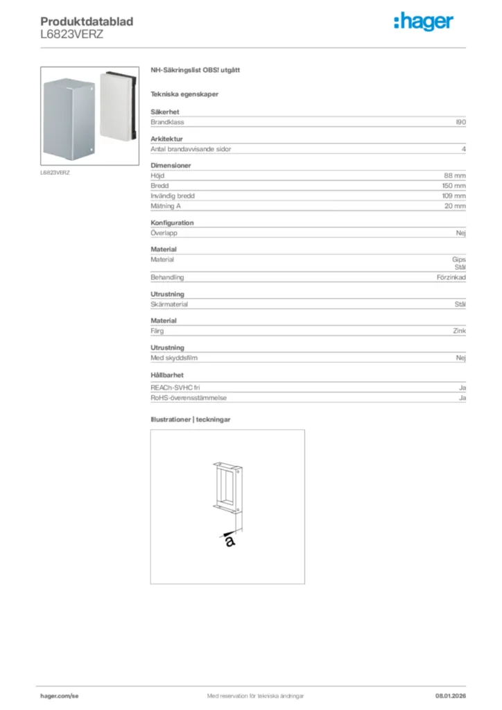 Bild Hager Produktdatablad L6823VERZ | Hager Sverige