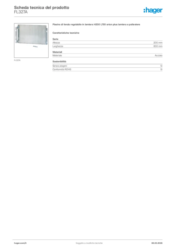 Immagine Hager Scheda tecnica del prodotto FL327A | Hager Italia