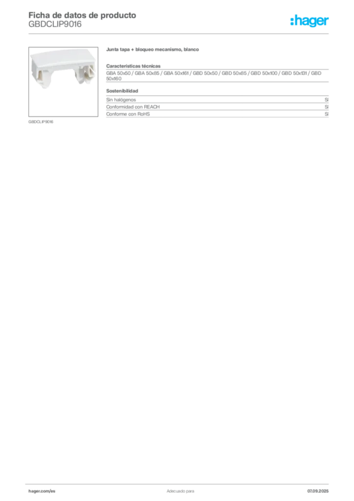 Imagen Hager Ficha de datos de producto GBDCLIP9016 | Hager España