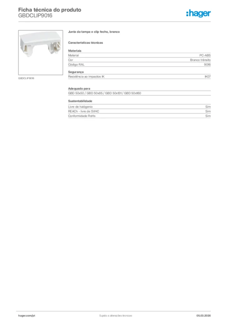 Imagem Hager Ficha técnica do produto GBDCLIP9016 | Hager Portugal