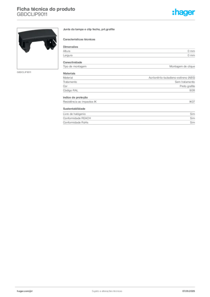 Imagem Hager Ficha técnica do produto GBDCLIP9011 | Hager Portugal
