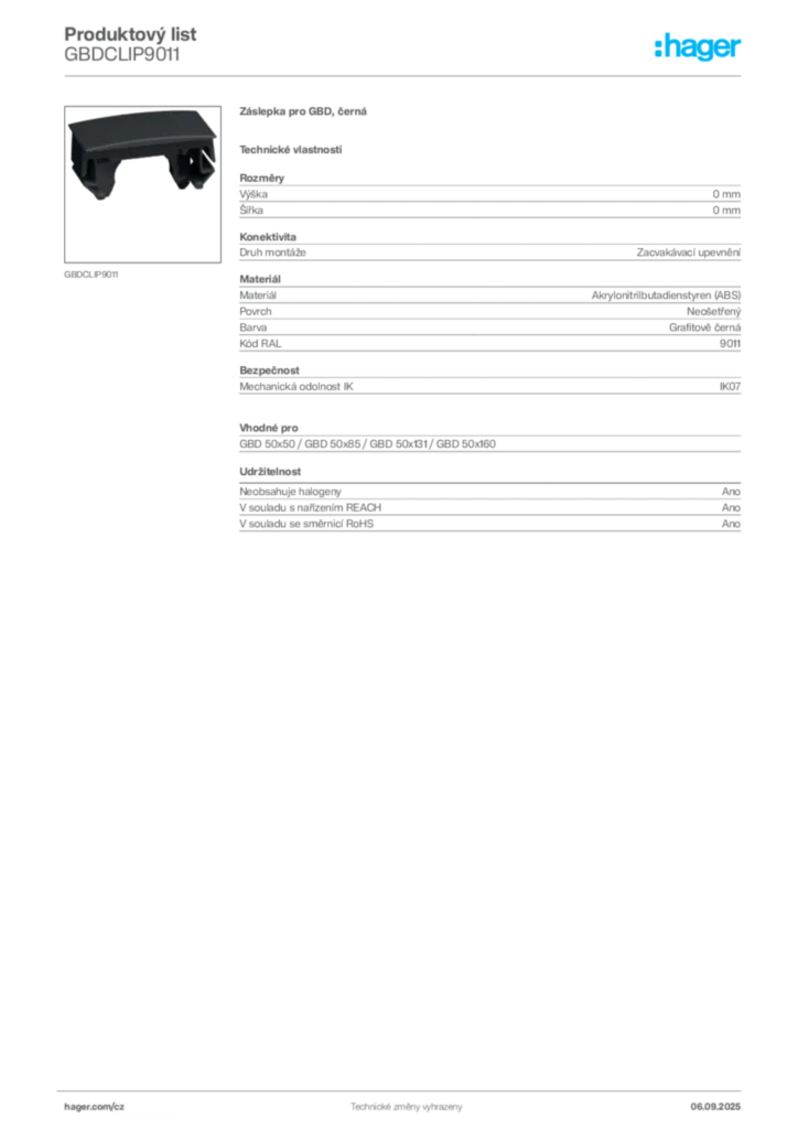 Obrázek Hager Produktový list GBDCLIP9011 | Hager