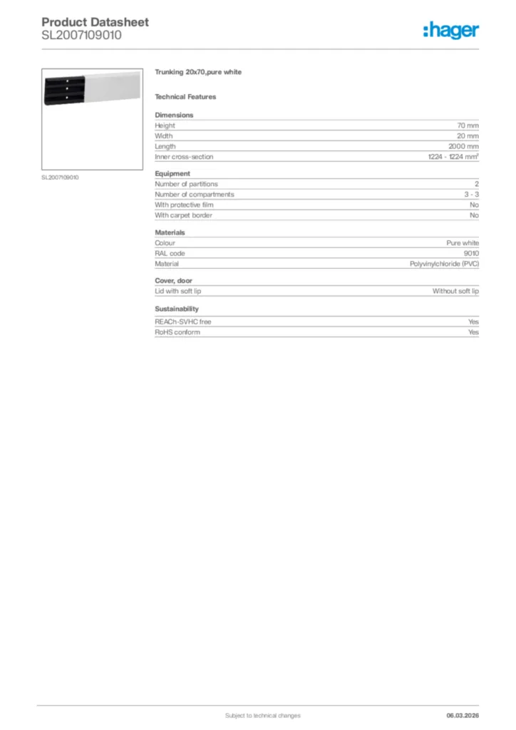 Image Hager Product data sheet SL2007109010  | Hager Africa