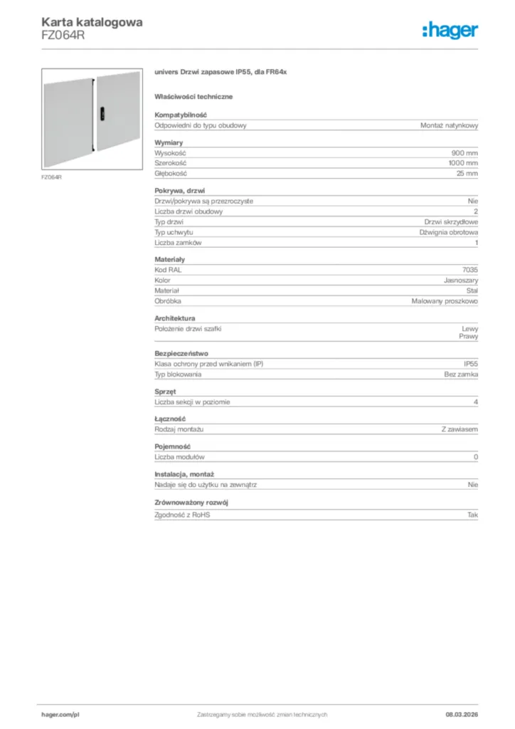 Zdjęcie Hager Karta katalogowa FZ064R | Hager Polska