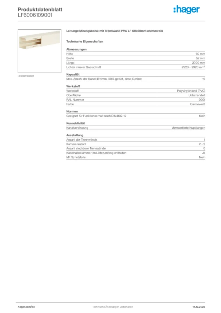 Bild Hager Produktdatenblatt LF6006109001 | Hager Deutschland