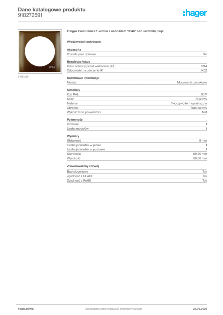 Zdjęcie Hager Karta katalogowa 918272591 | Hager Polska