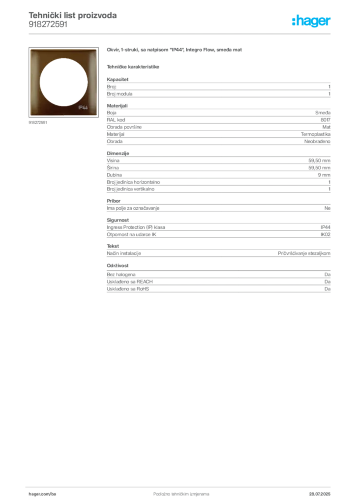 Slika Hager Product data sheet 918272591  | Hager