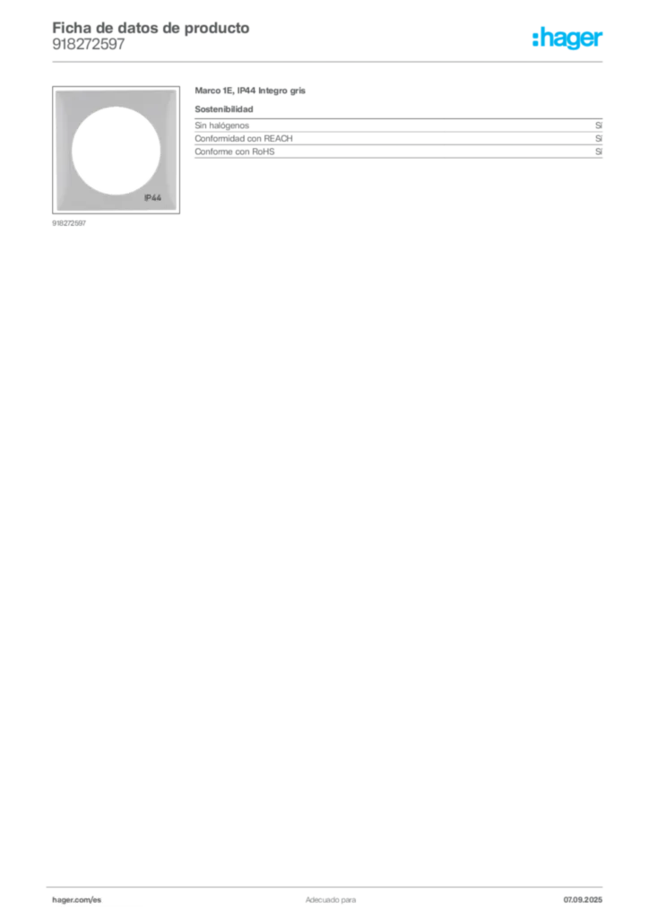 Imagen Hager Ficha de datos de producto 918272597 | Hager España