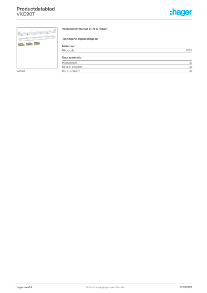 Afbeelding Hager Productdatablad VKG90T | Hager Nederland