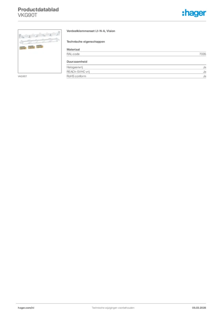 Afbeelding Hager Productdatablad VKG90T | Hager Nederland