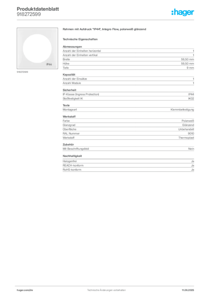 Bild Berker Produktdatenblatt 918272599 | Hager Deutschland