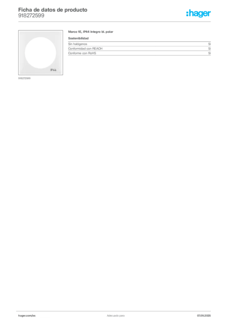 Imagen Hager Ficha de datos de producto 918272599 | Hager España