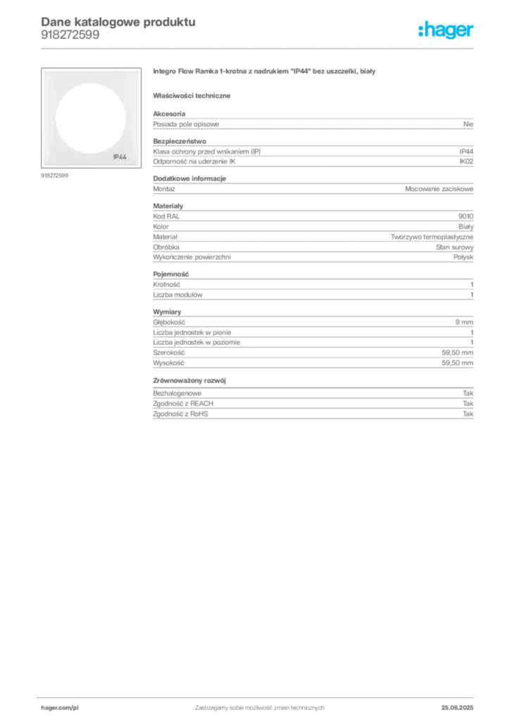 Zdjęcie Hager Karta katalogowa 918272599 | Hager Polska