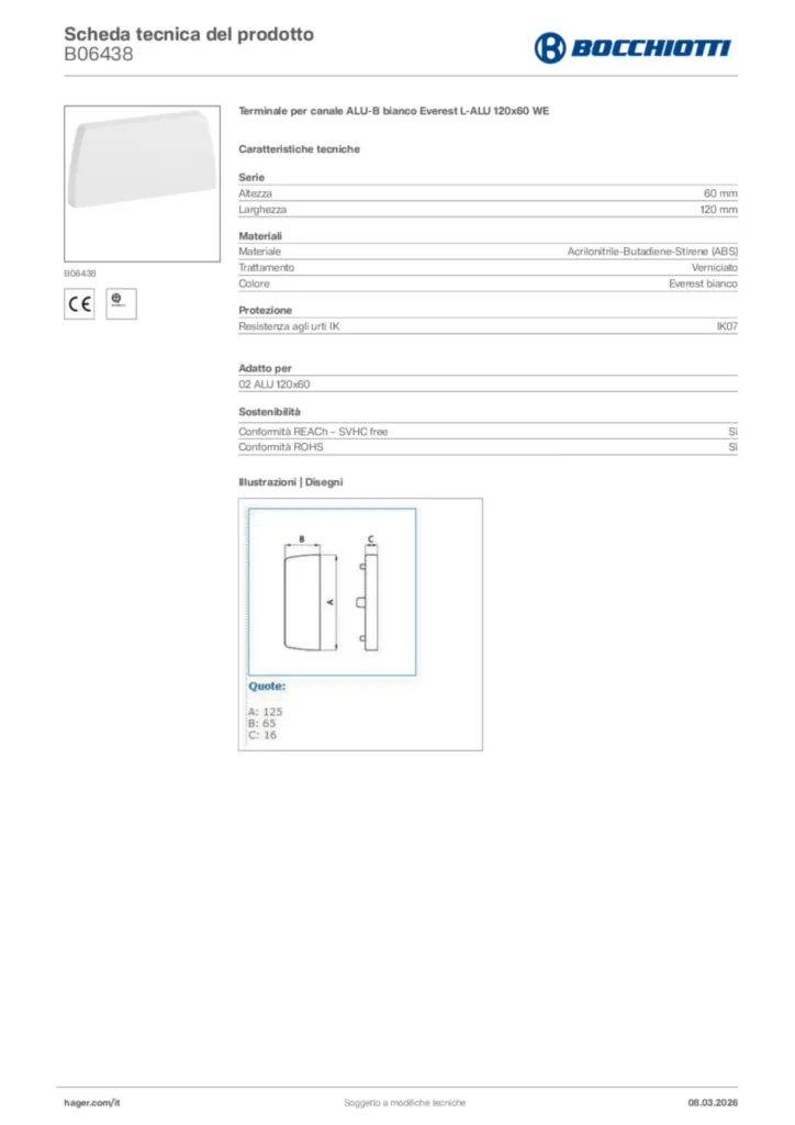 Immagine Bocchiotti Scheda tecnica del prodotto B06438 | Hager Italia