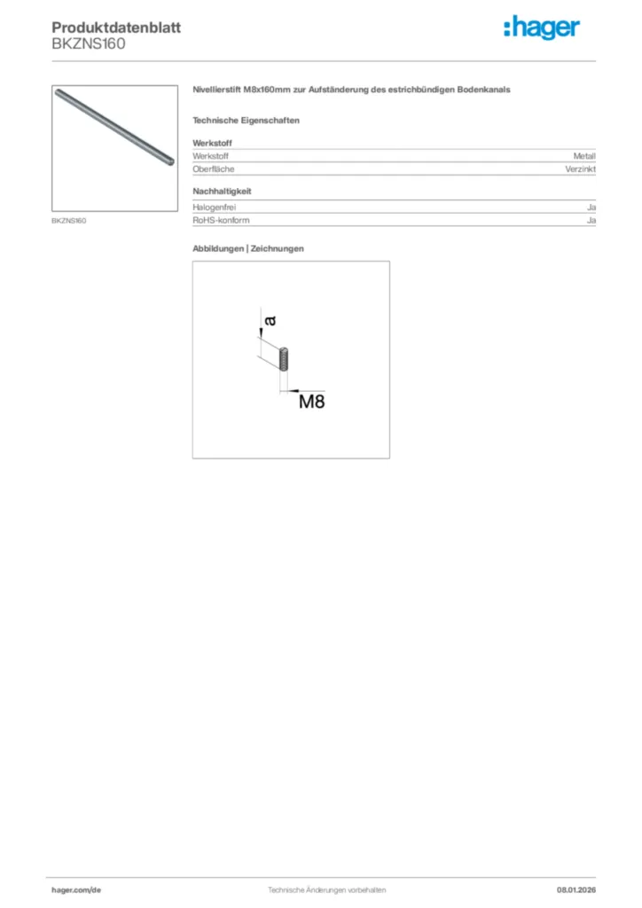 Bild Hager Produktdatenblatt BKZNS160 | Hager Deutschland