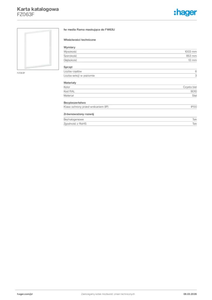Zdjęcie Hager Karta katalogowa FZ063F | Hager Polska