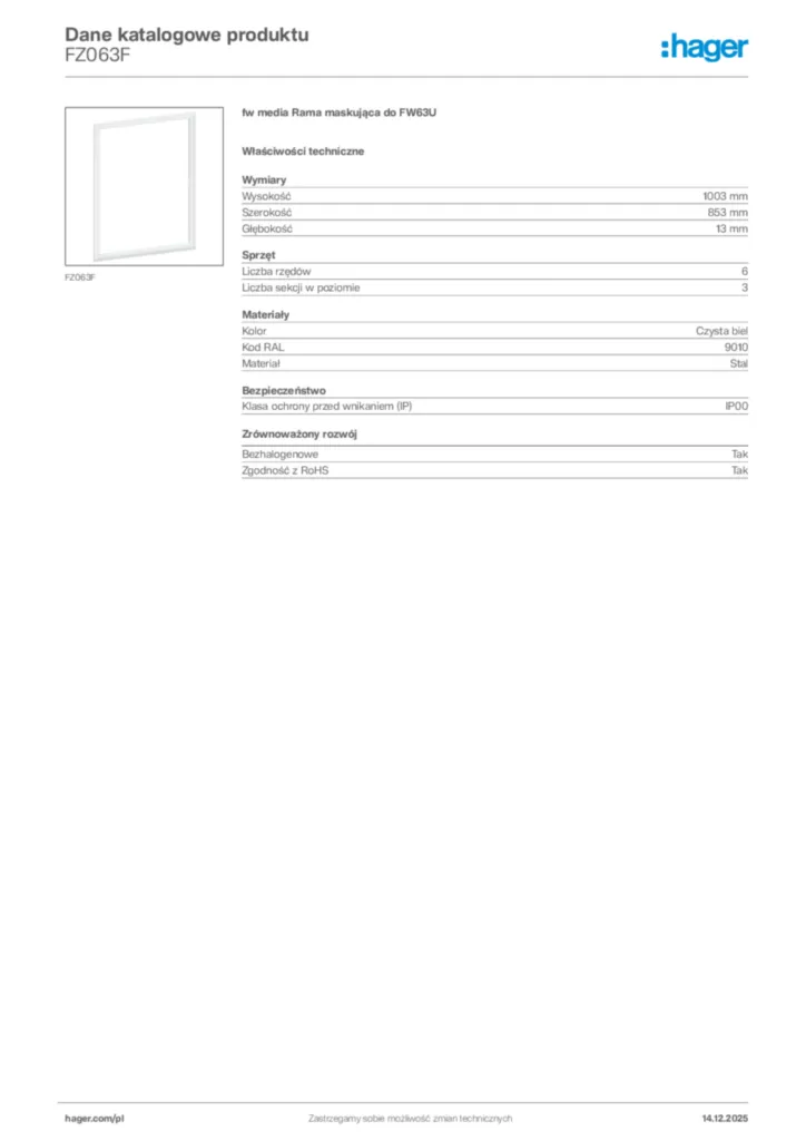 Zdjęcie Hager Karta katalogowa FZ063F | Hager Polska