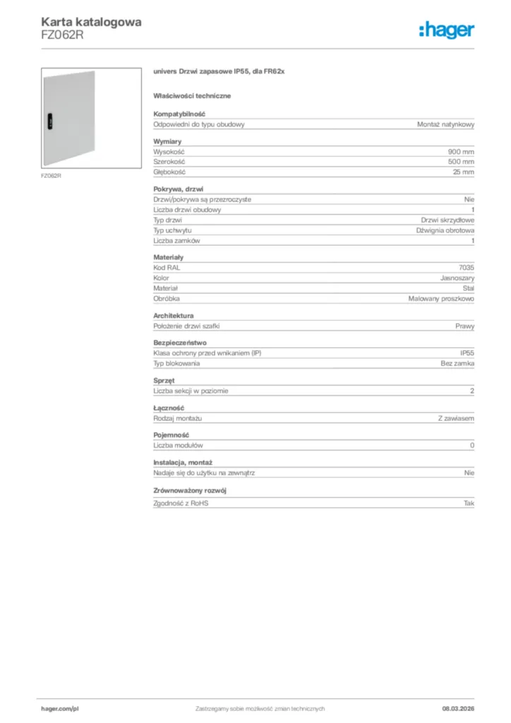 Zdjęcie Hager Karta katalogowa FZ062R | Hager Polska