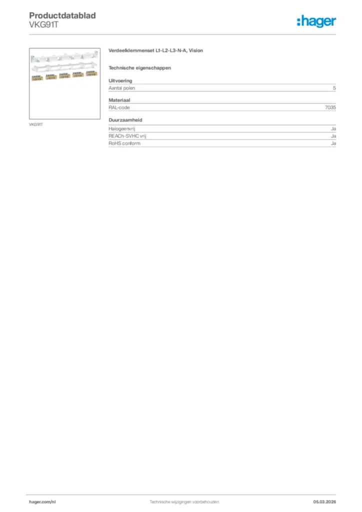 Afbeelding Hager Productdatablad VKG91T | Hager Nederland