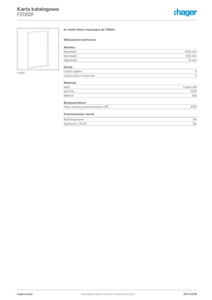 Zdjęcie Hager Karta katalogowa FZ062F | Hager Polska