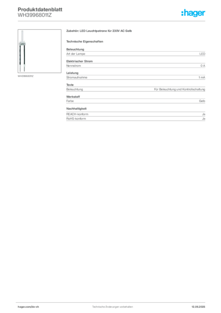 Bild Hager Produktdatenblatt WH39968011Z | Hager Schweiz