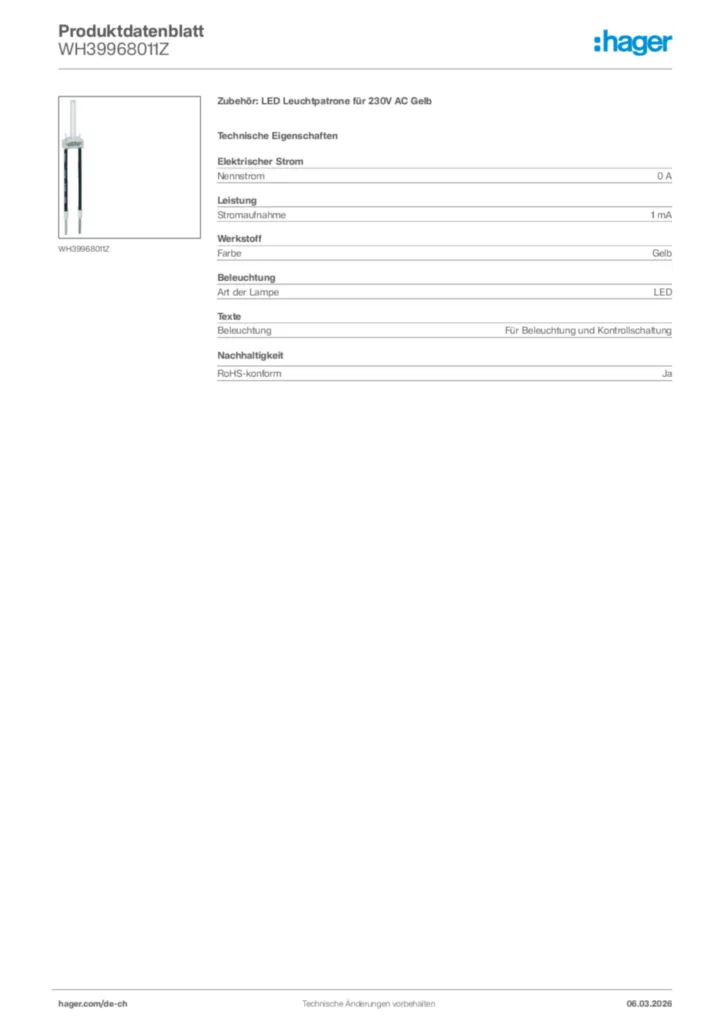 Bild Hager Produktdatenblatt WH39968011Z | Hager Schweiz