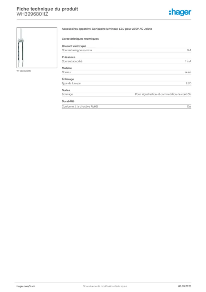 Image Hager Fiche technique du produit WH39968011Z | Hager Suisse