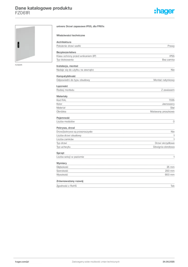Zdjęcie Hager Karta katalogowa FZ061R | Hager Polska