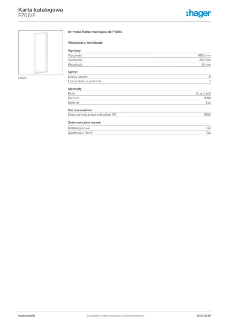 Zdjęcie Hager Karta katalogowa FZ061F | Hager Polska