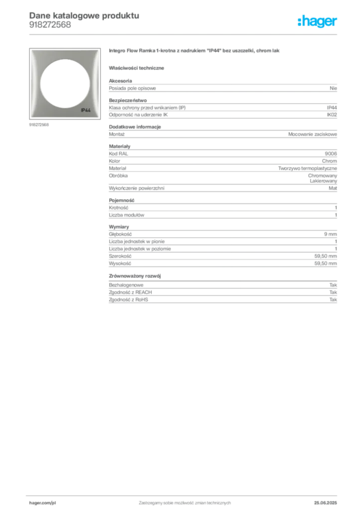 Zdjęcie Hager Karta katalogowa 918272568 | Hager Polska