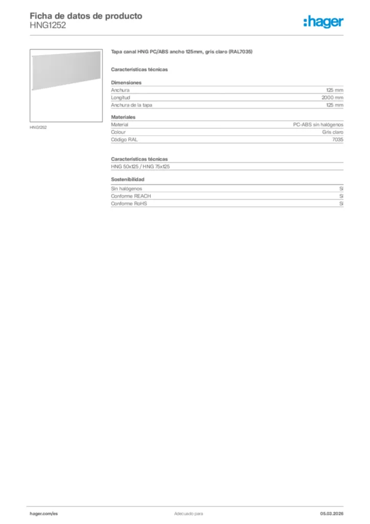 Imagen Hager Ficha de datos de producto HNG1252 | Hager España